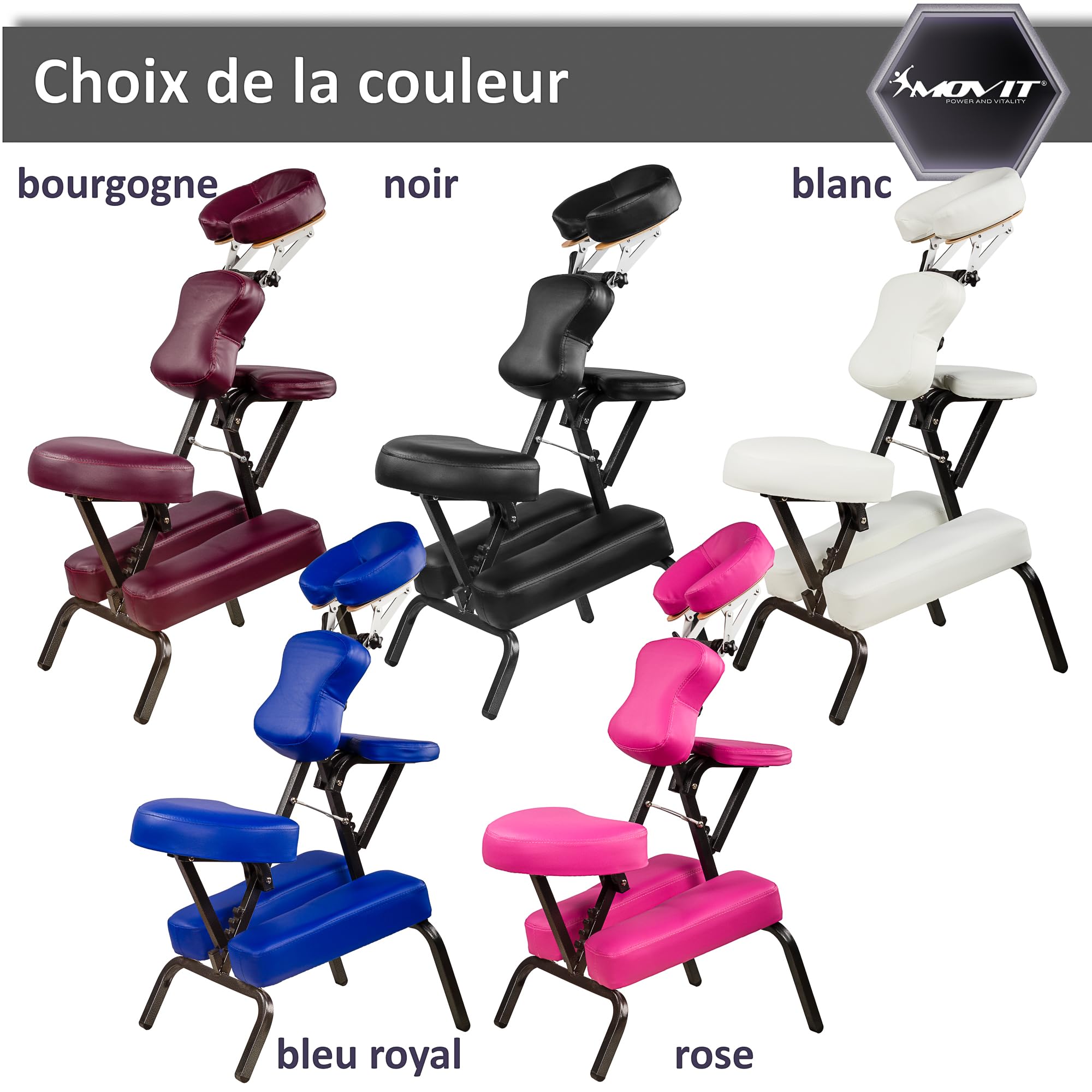 MOVIT Chaise de Massage Pliante/Chaise de Tatouage avec Sac, supporte jusqu'à 200 kg, Choix de Couleurs, Noir