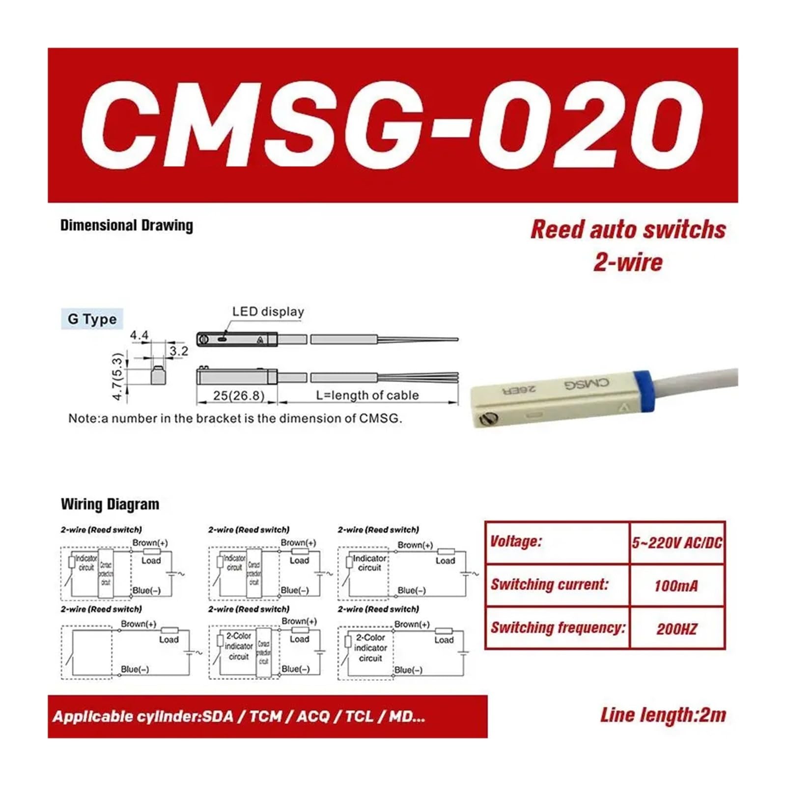 10 STÜCKE Magnetschalter Sensor Reed-Schalter CS1-G(CMSG-020)