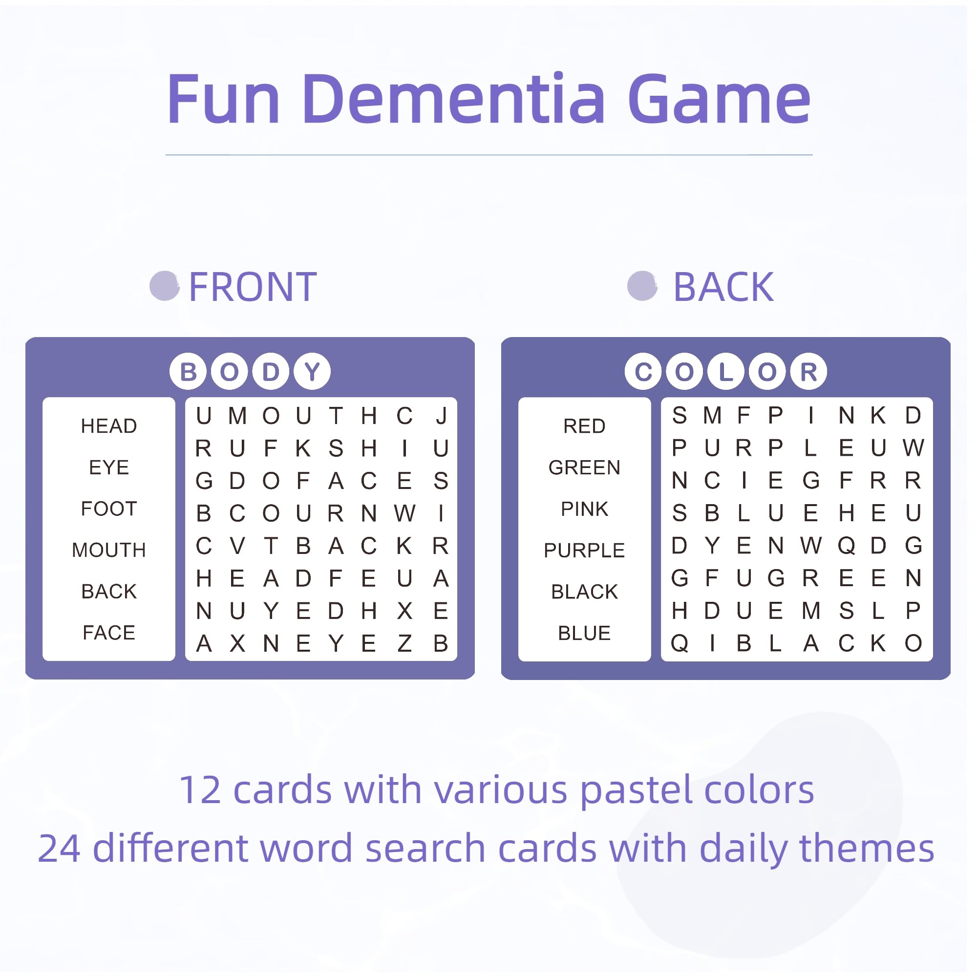 12 carte di ricerca di parole per gioco demenza | Attività demenza per anziani | Prodotti di Alzheimer per pazienti affetti da demenza | Giochi per anziani con demenza | Libri di ricerca di