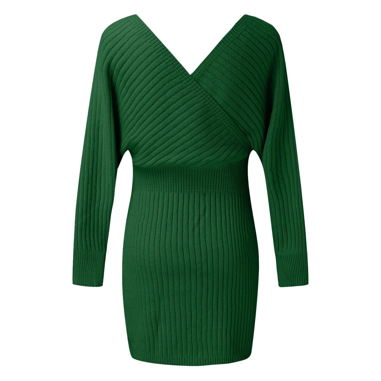 Mini pullover da donna sexy con scollo a V e gonna a pipistrello in lana a maniche lunghe