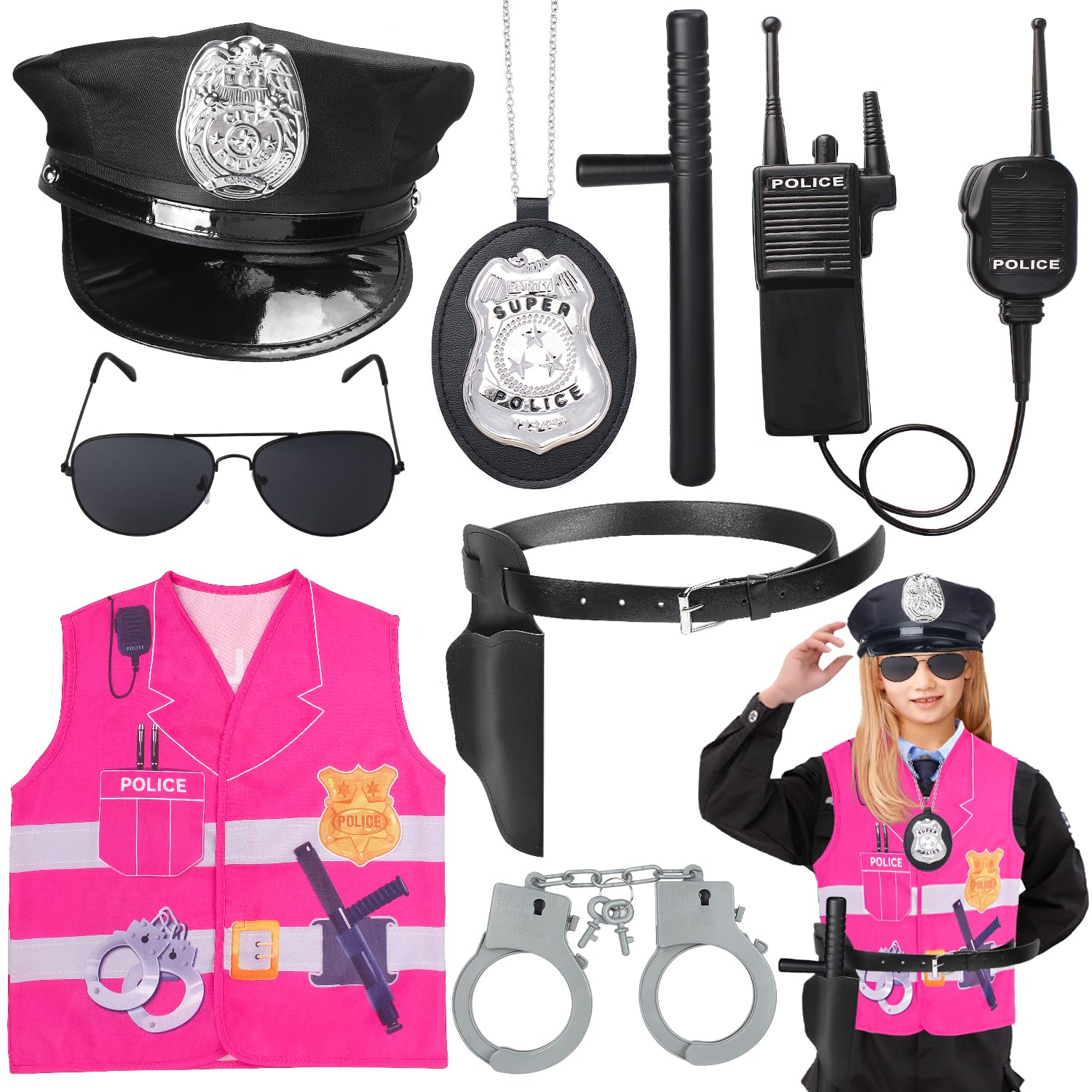 Kyson8Pcs Police Costume Kit for Boys Police Officer Cop Dress Up Accessories Halloween Career Day