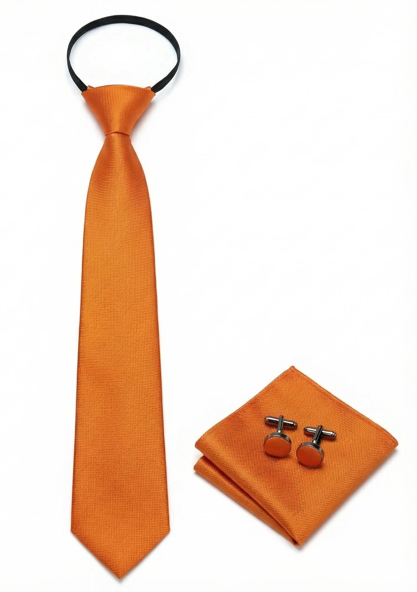 L&L® Kids Children Woven Silk Tie Set Cufflinks and Handkerchief Set Hanky Wedding (Orange)