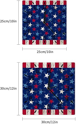 Miniatura 7 de 4th of July Wooden Wall Clock Silent Non Ticking, Rustic Independence Day Star on Wood Patriotic Square Wall Clock Battery Operated, Decor Clock for