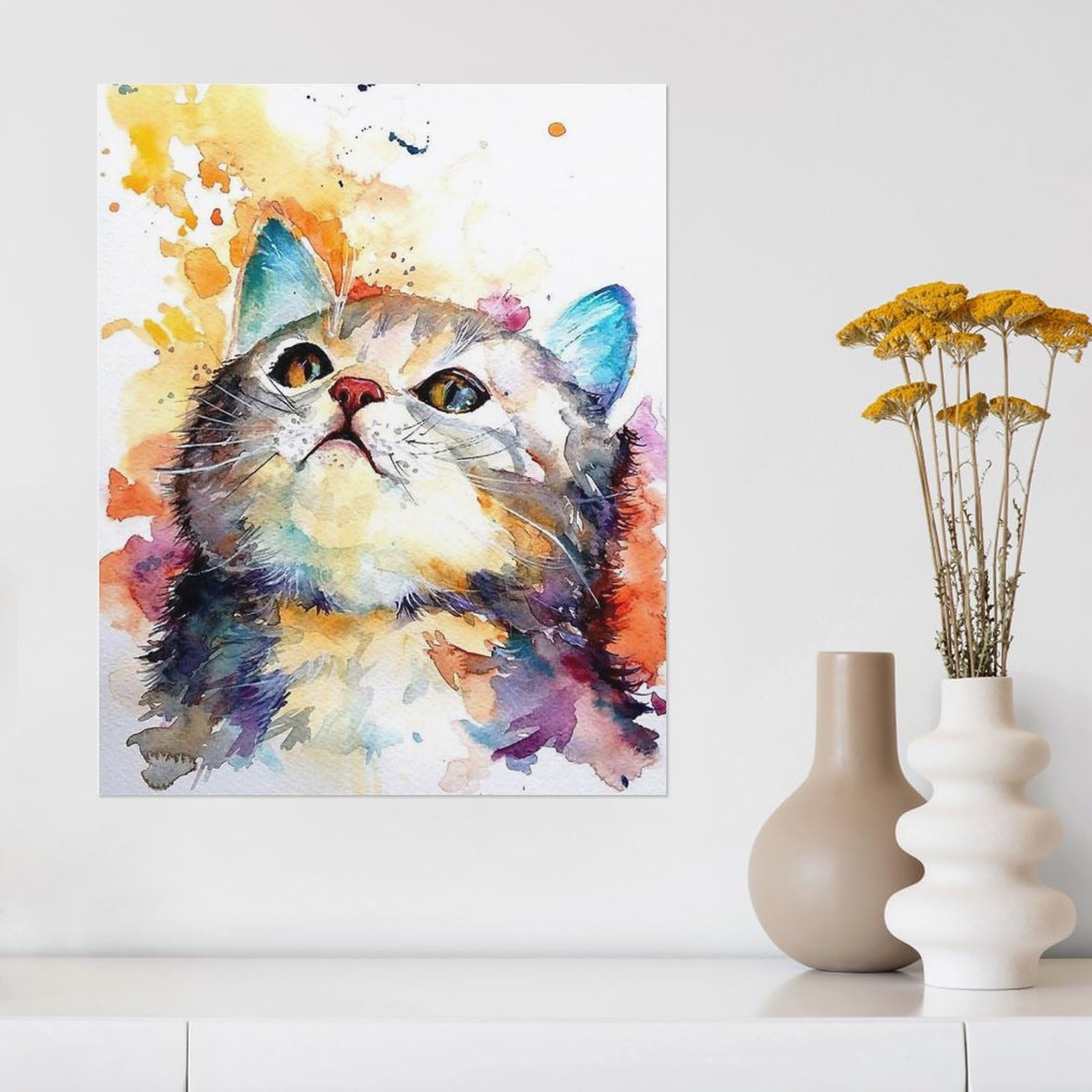 Amazon.co.jp: 絵画 かわいい猫の水彩画インテリア 絵画 ツンデレな