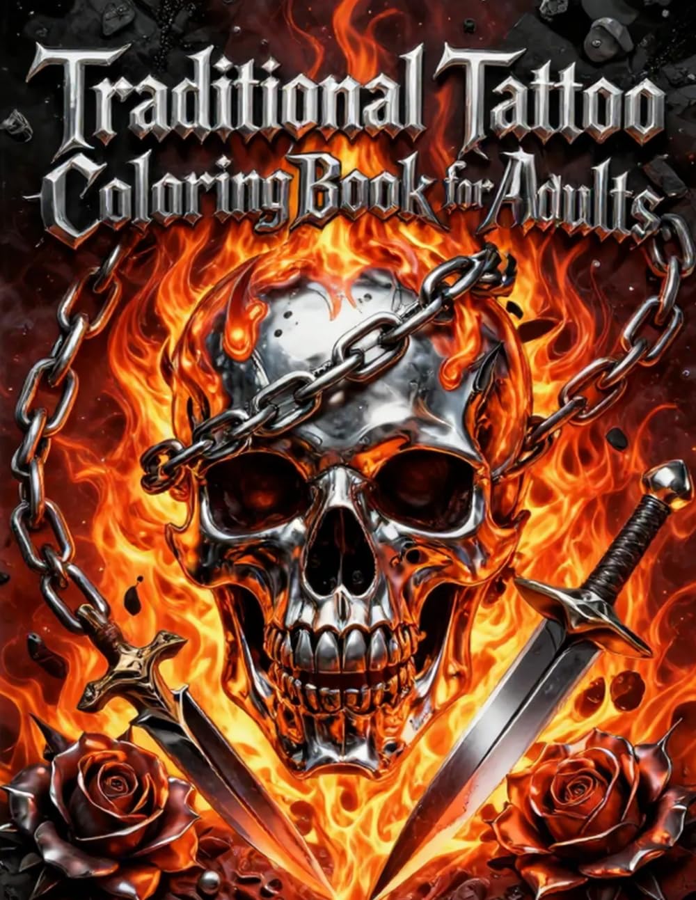 Traditional Tattoo Coloring Book for Adults: Skulls, Roses, Daggers, Anchors and Classic Ink Designs