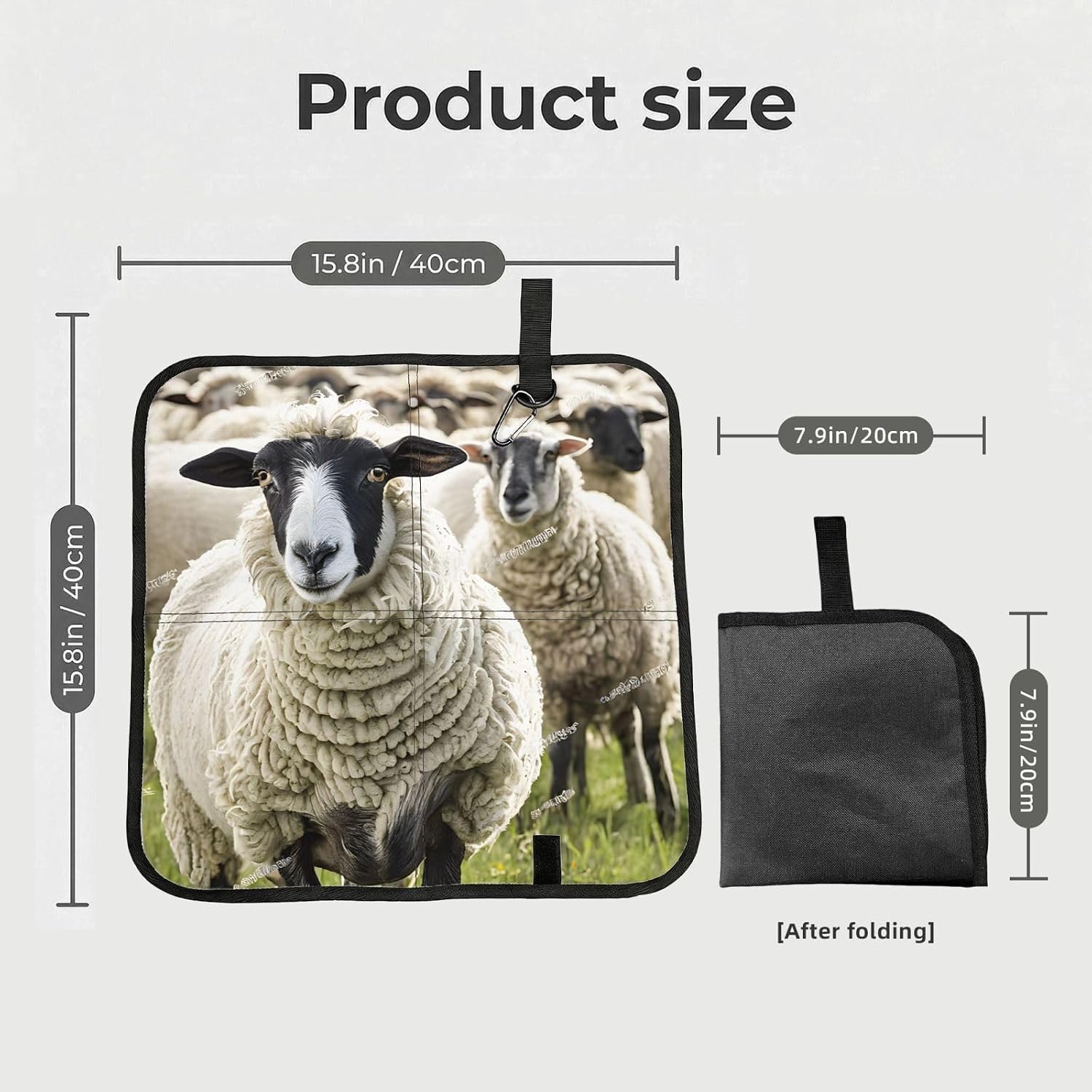 (Cute Sheep Lamb) Sitting Pad Foldable Seat Cushion Lightweight Camping Seat Mat with Hook for Outdoor Hiking Picnic Camping