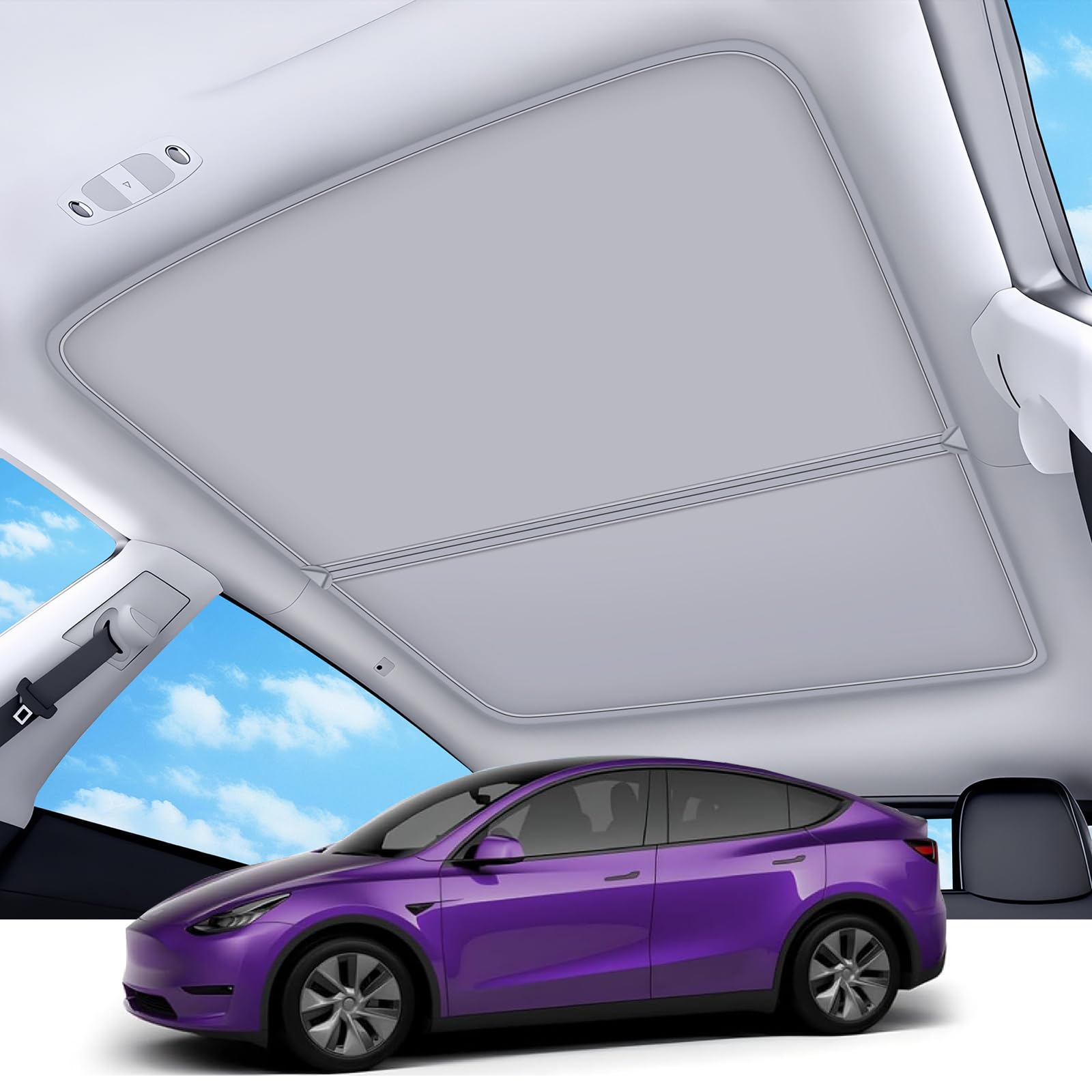 Photo 1 of TSLDRV 2026 Upgrade Sunshade Roof For Tesla Model Y 2020-2024 [No-Gap/Sag-Free] Heat Insulation Glass Roof Sunshade Sunroof for Tesla Model Y Accessories 2024 2023 2022 2021 2020 Beige