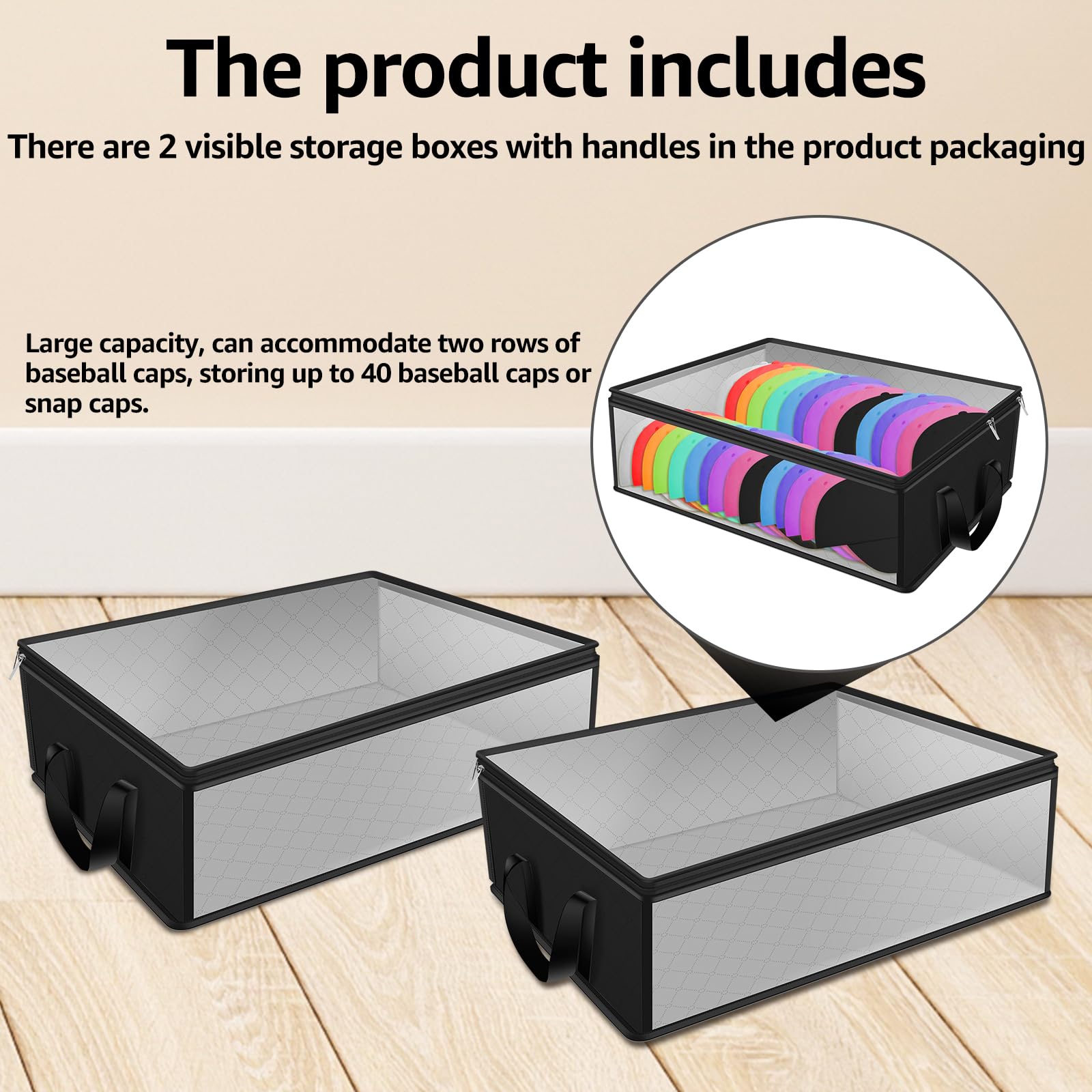 2Pcs Hat Storage Box, Robust Baseball Caps Organizer Foldable Windowable Organizer Large Capacity Storage Easy Access Widely Used Organizer for Baseball Caps(black,2)