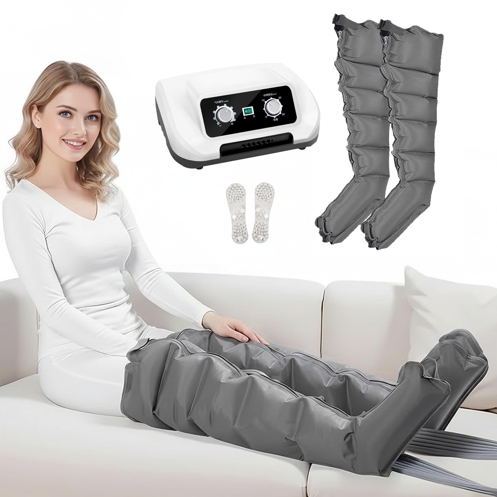Masajeador de compresión de aire para piernas, brazos, cintura, circulación y relajación, drenaje linfático para el hogar y la oficina, presoterapia de 6 cavidades con temporizador