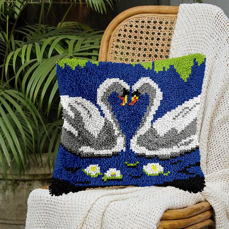 CCWORAN Swan Latch Hook Kits for Adults Beginners Cushion Animal Craft Kits Cover Making Crochet Pre Printed Canvas Wool Yarn Hobbies DIY Sofa Home Decor Women Gift - Image 4