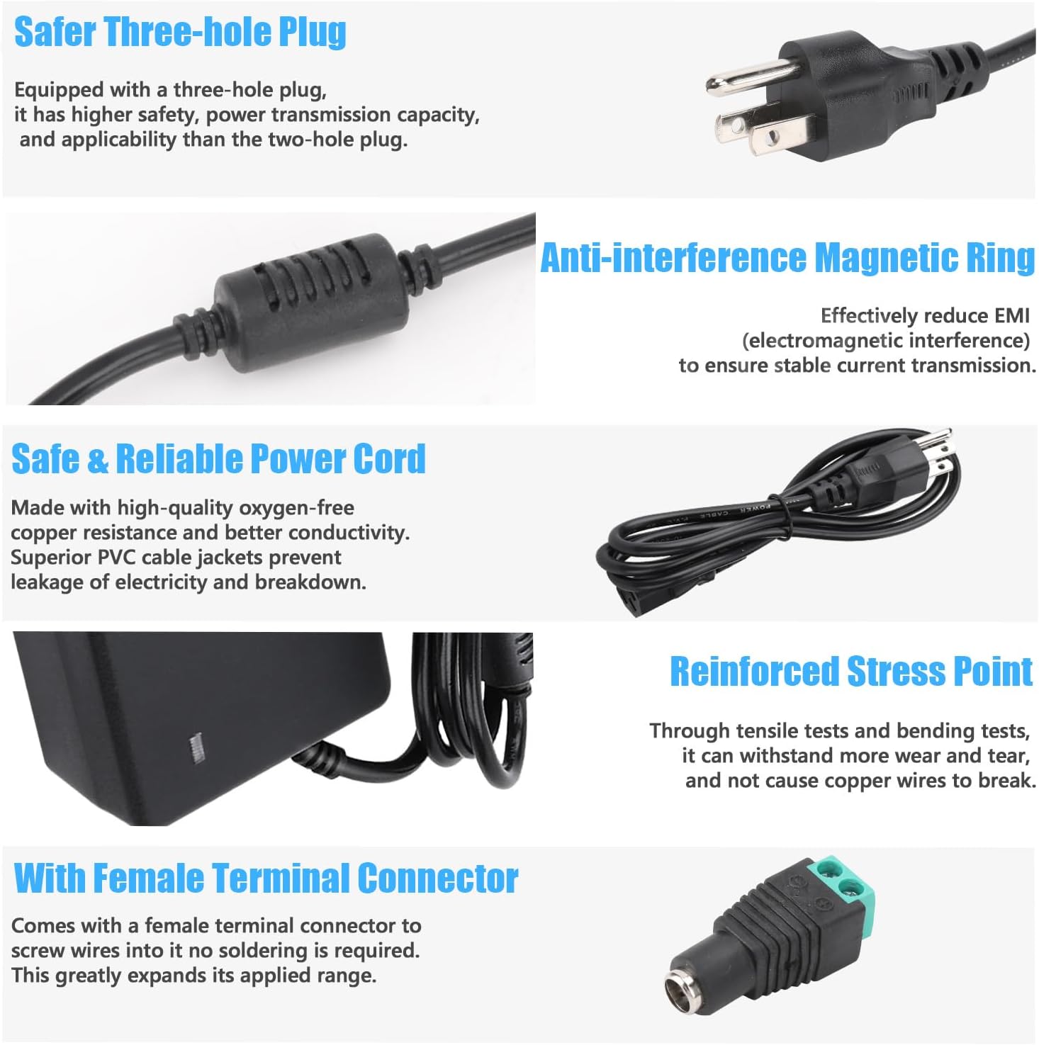 24V 6A DC Power Supply Adapter 144W AOYADAISU Universal AC to DC Power Supply with 5.5mm x 2.5mm&2.1mm Output Jack, 100V-240V 24 Volt 6 Amp Power Converter for LED Strip Light, Router, Cameras - Image 3