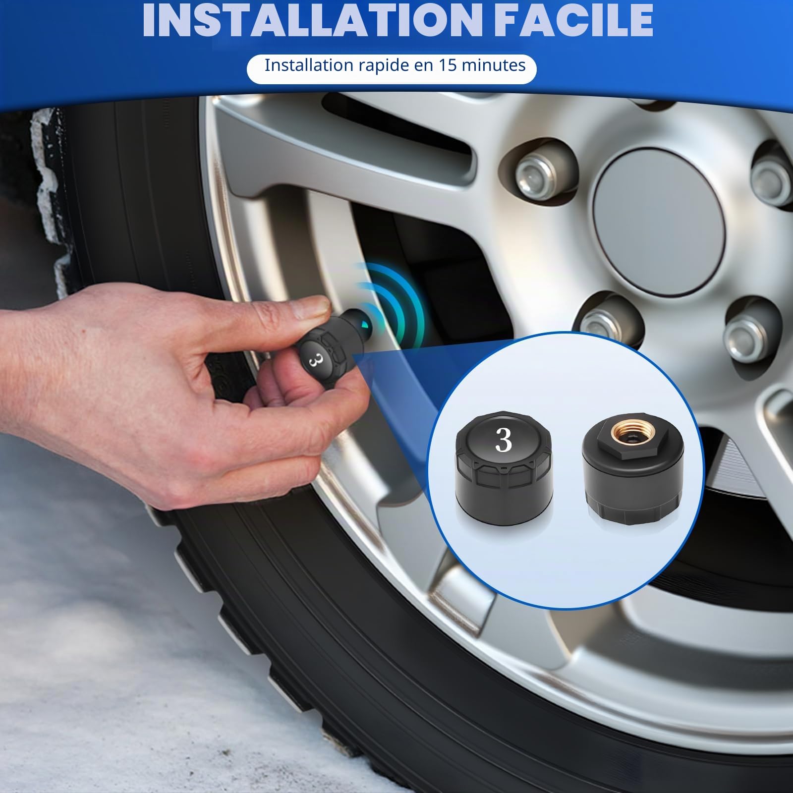 Système de contrôle de pression des pneus solaire pour camping-car avec 6 capteurs externes, système de surveillance de la pression des pneus TPMS sans fil avec mode alarme, 9,9 bar/144 psi
