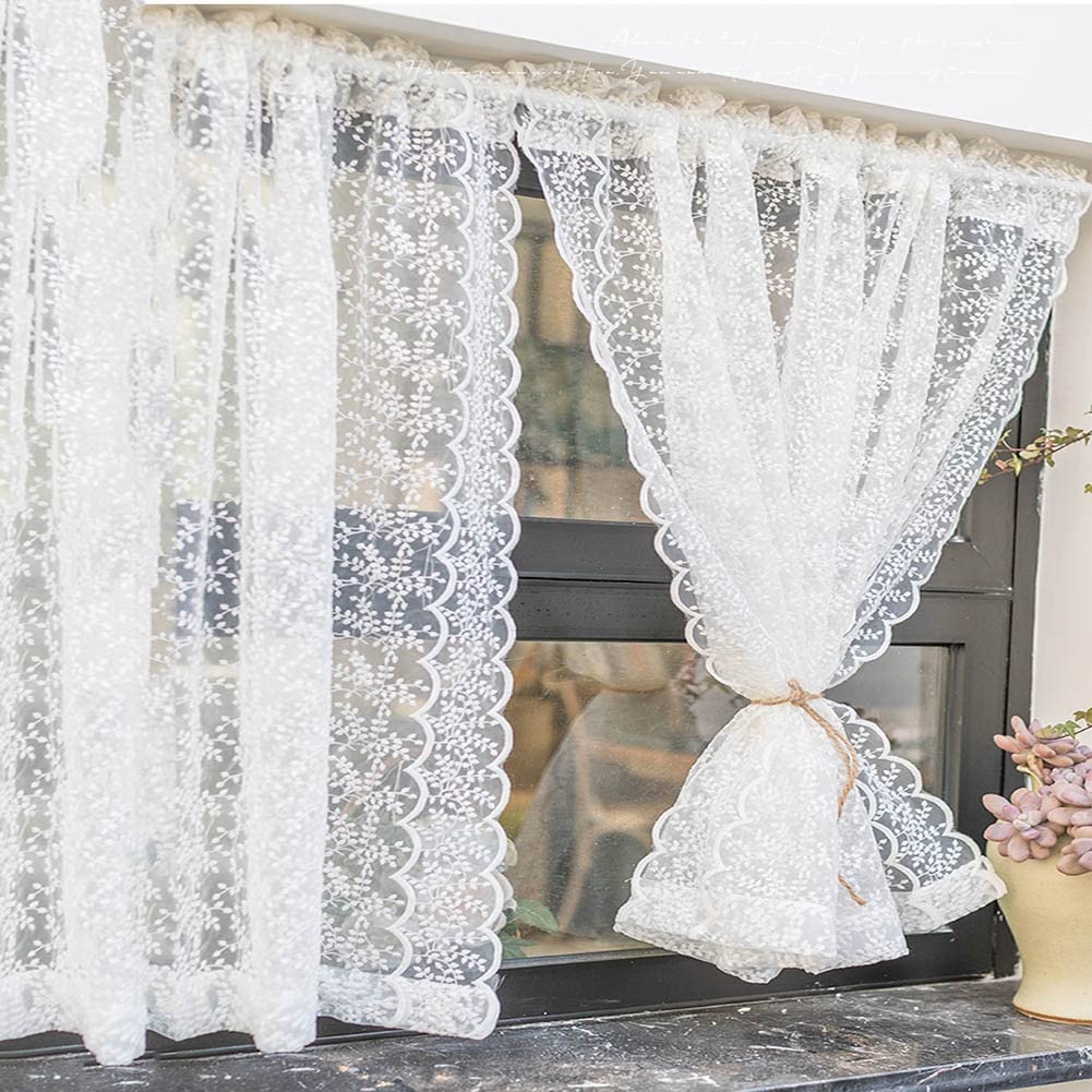 Mantovana per Tende in Pizzo con Ricamo Floreale, Tende Corte Filtranti La Luce in Stile Country