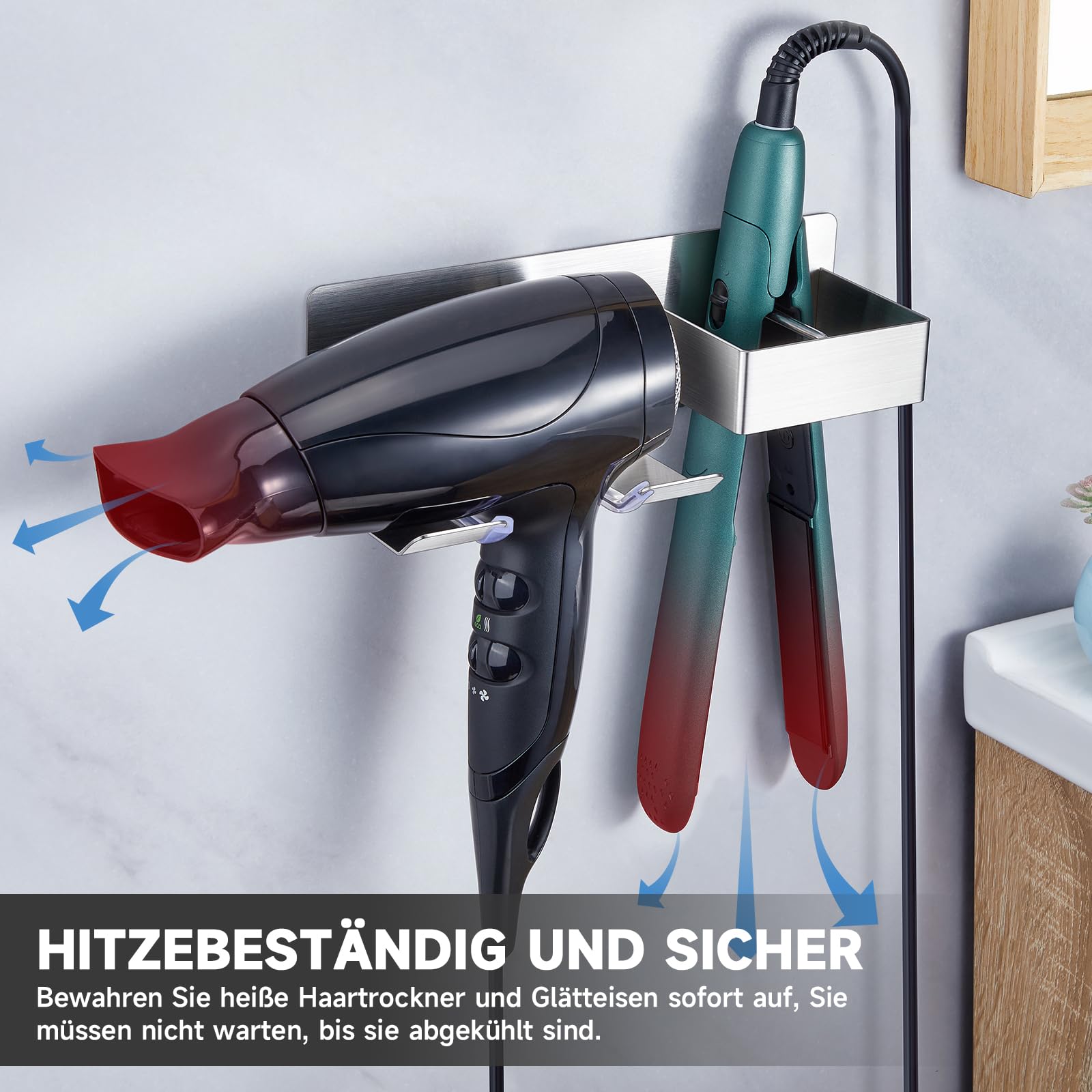 XILIMEN Stijltang, zonder boren, wandhouder, föhnhouder van roestvrij staal, stijlborstel, borstelhouder, kappersgereedschaphouder voor de badkamer