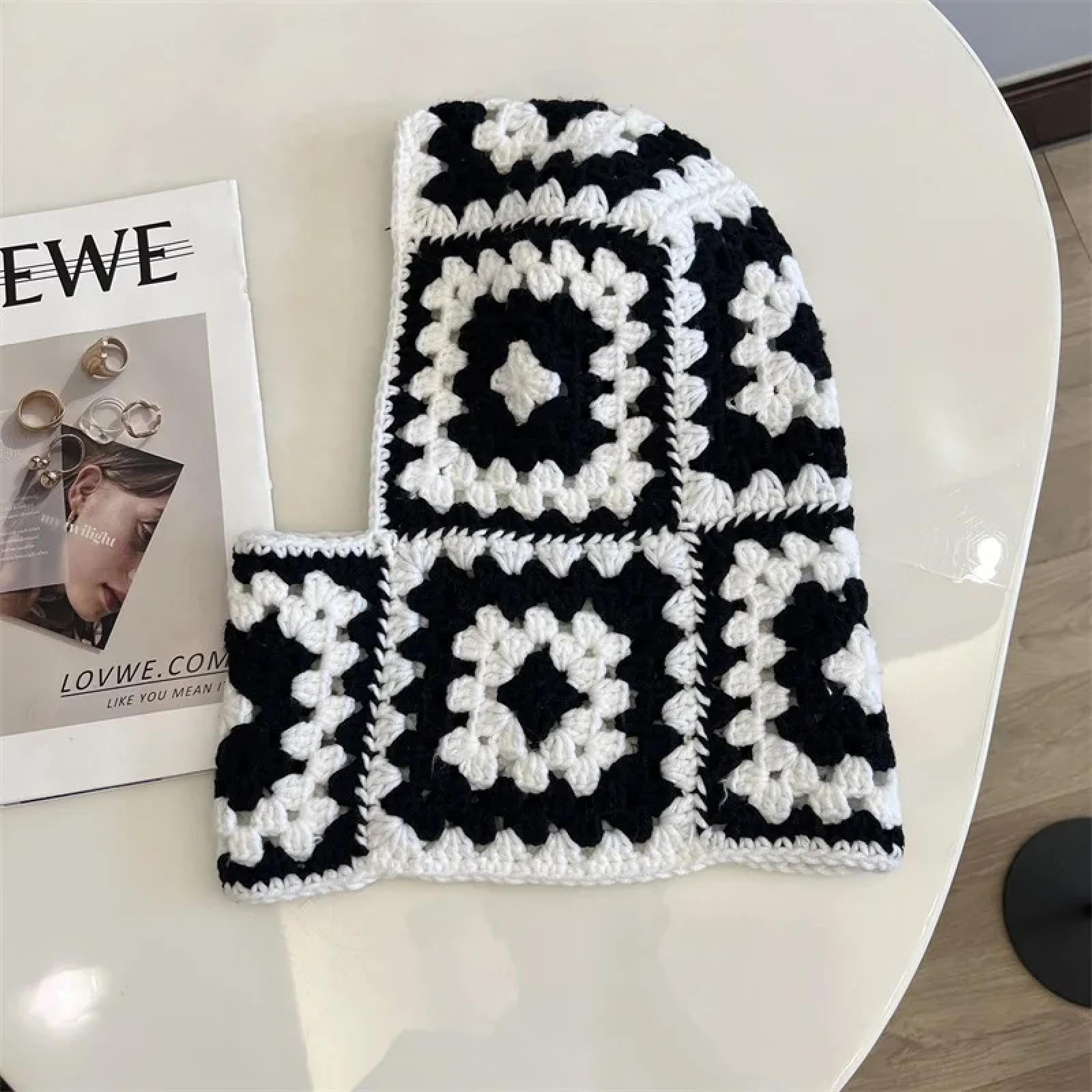 Czapki Czapki Skullies Beanies Czapka Beanie Czapka Kominiarka Czapka Zimowa Ręcznie Szydełkowana Czarna Biała Żakardowa Damska Ochrona uszu Ciepłe Czapki Pulower, Jak na zdjęciu, rozmiar uniwersalny