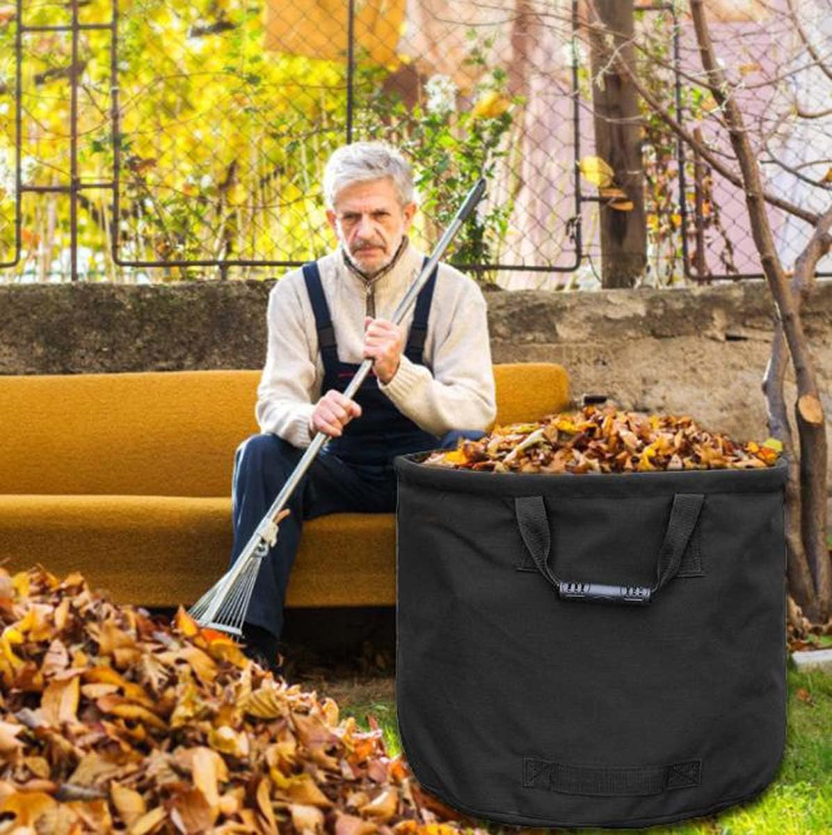 Paquete de 4 bolsas de basura de jardín, bolsas reutilizables resistentes con asas de goma, bolsas de gran capacidad de 22 x 18 pulgadas, para recoger residuos, hojas y hierba (negro)