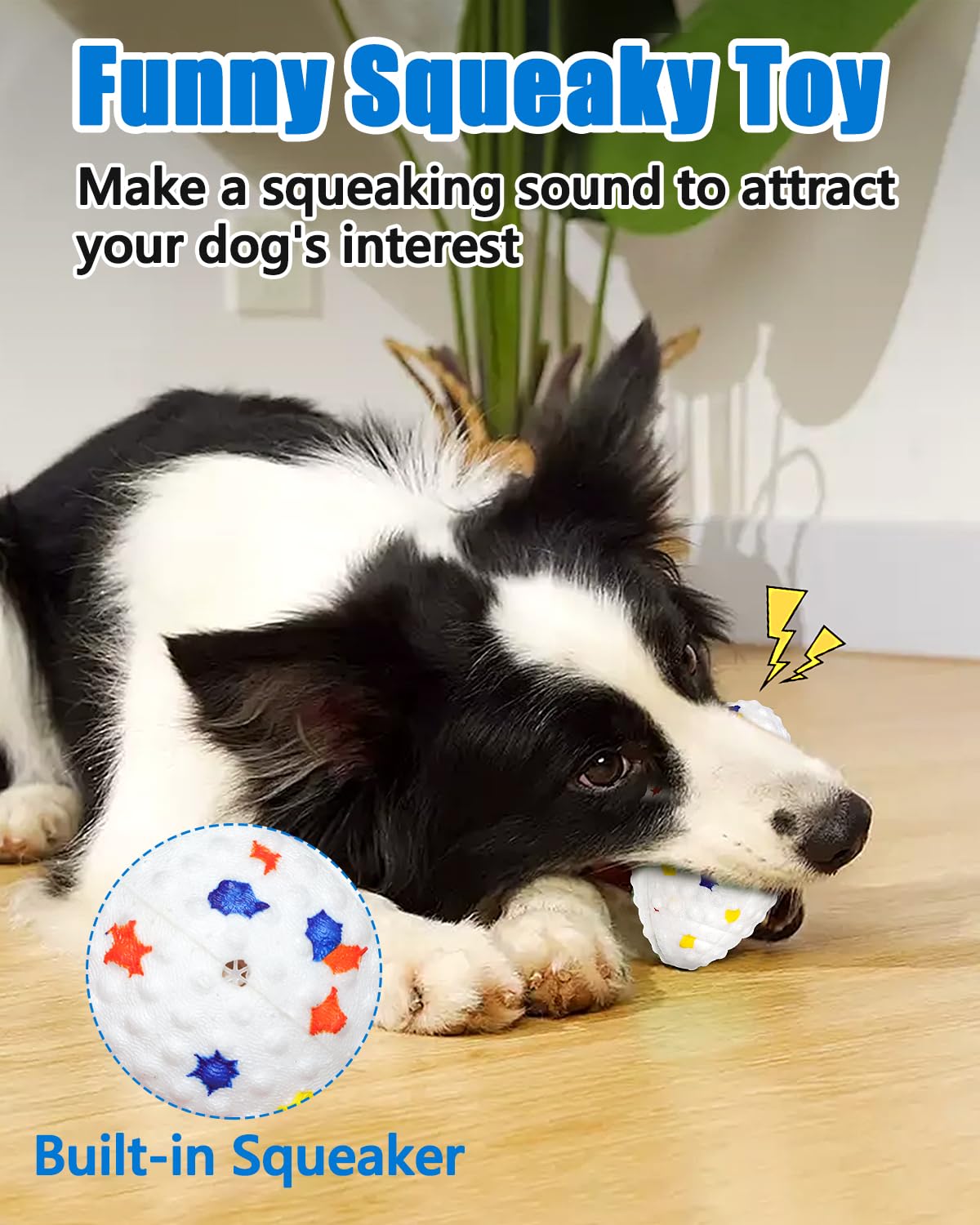 KrauzPet Dog Balls, Indestructible Squeaky Tennis Ball Toys for Aggressive Chewers, Durable Chew Toy for Medium Breed Dogs to Fetch