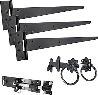 IRONTITE® Black Gate Latch Kit with 450mm (18") T Hinges and Brenton Bolt. Garden Gate Kit Includes Garden Gate Hinges for Wooden Gates, Brenton Garden Gate Bolt, and Ring Gate Latch.