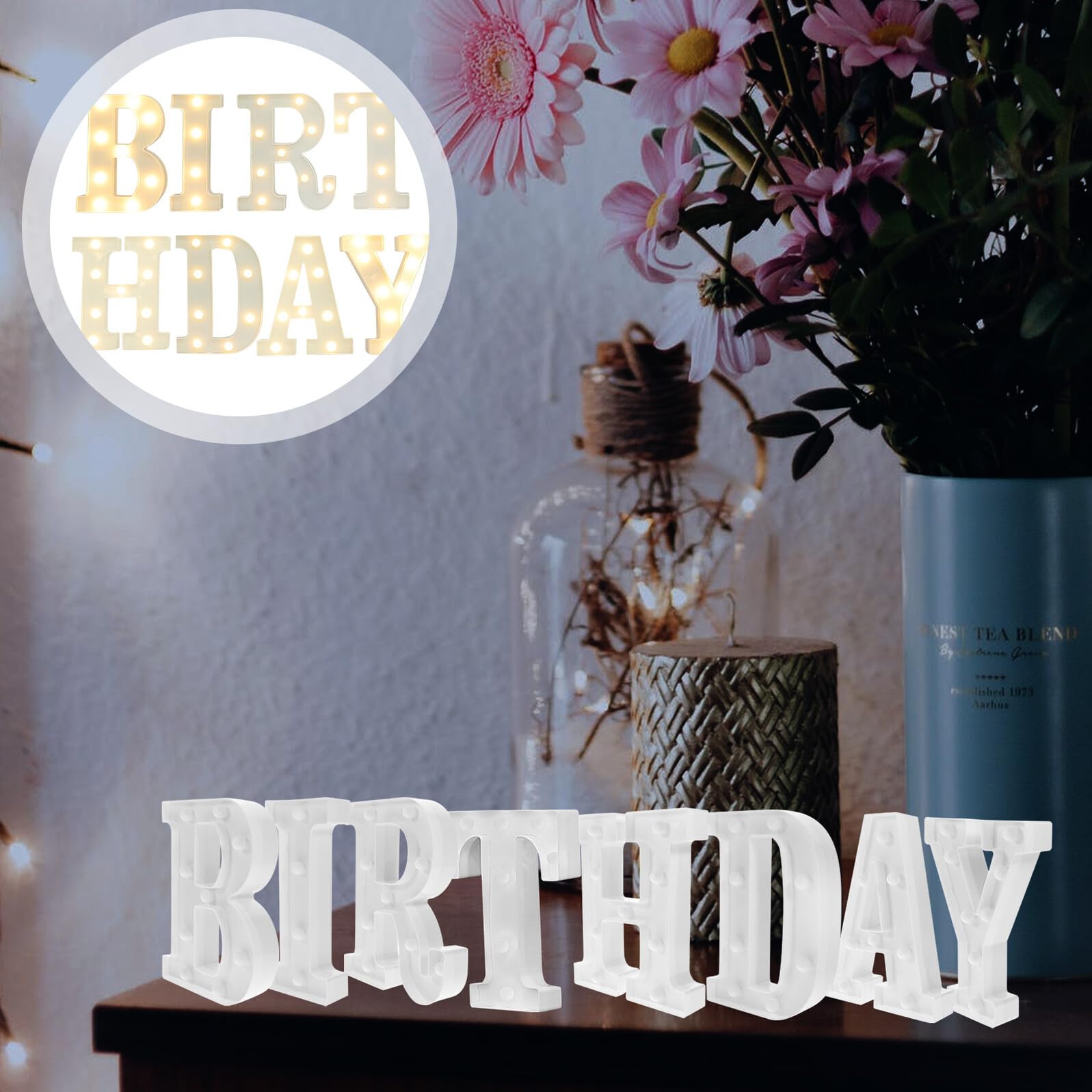 Lámparas LED de Letras Iluminadas Pilas, 8 Piezas de Plástico, Fáciles de Usar para Decoración en Ocasiones Obsequios y Cumpleaños