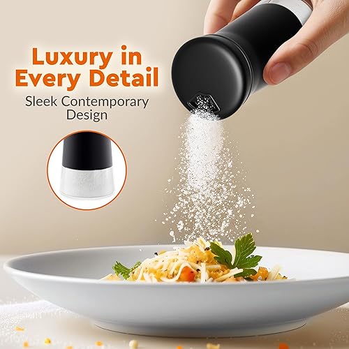 Miniatura 3 de HOME EC Juego Original de Saleros y Pimenteros con Orificios de Vertido Ajustables - Salero y Pimentero Negro y Blanco - Dispensador de Especias