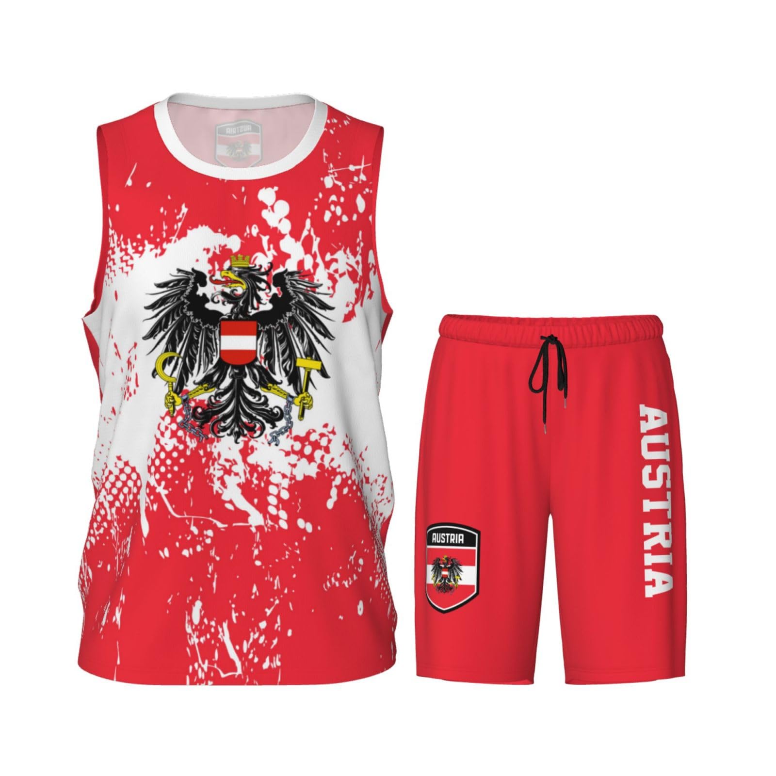 Austria Flag Grain (1) Basketball Jersey Uniform Suit for Men Women Adults Training Athletic Set