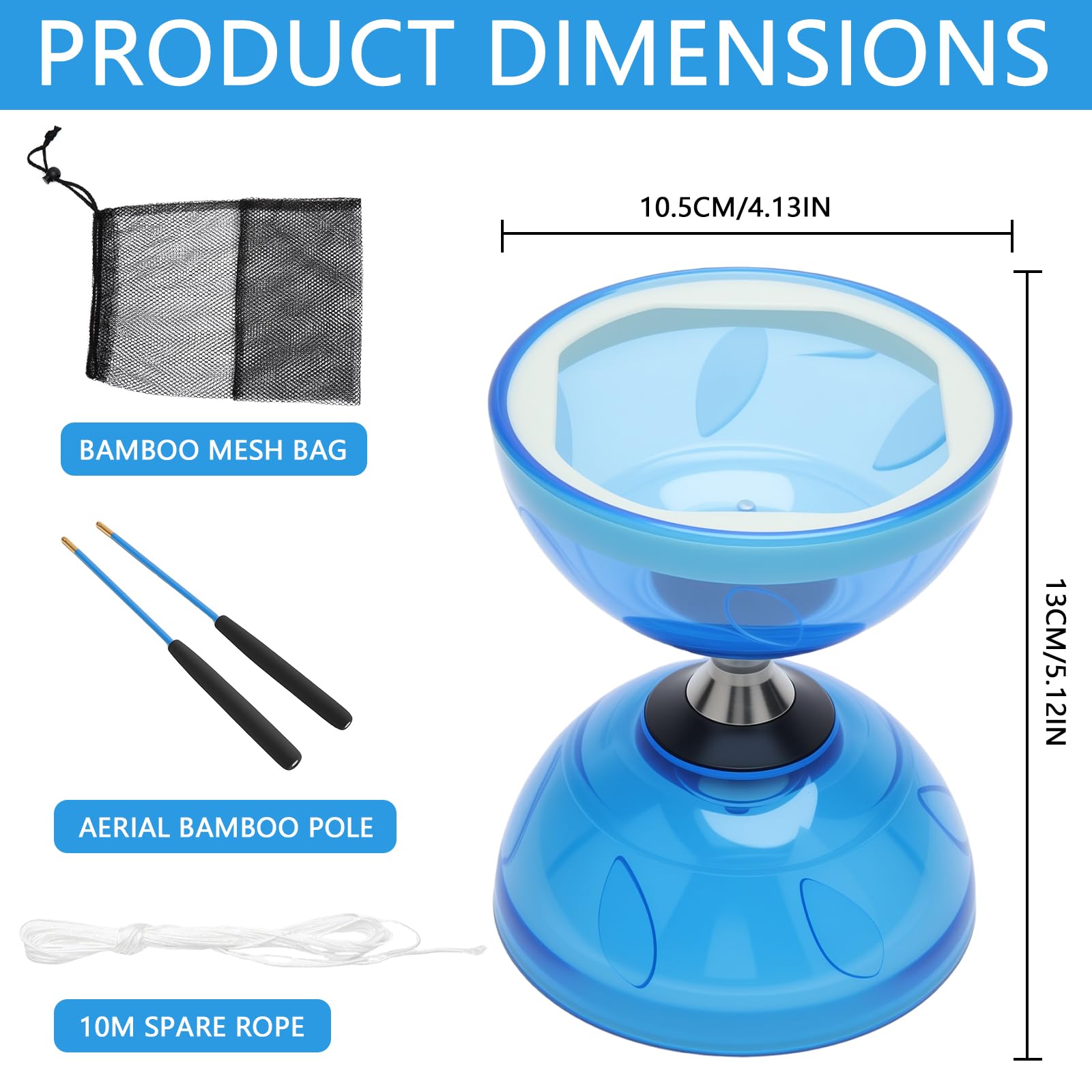 HENGBIRD Diablo Giocoleria per Bambini con Cuscinetto a Sfera – Diabolo con Cuscinetto a Sfera con Borsa, Corda e Istruzioni – Diabolo Morbido per Principianti,Giocattolo