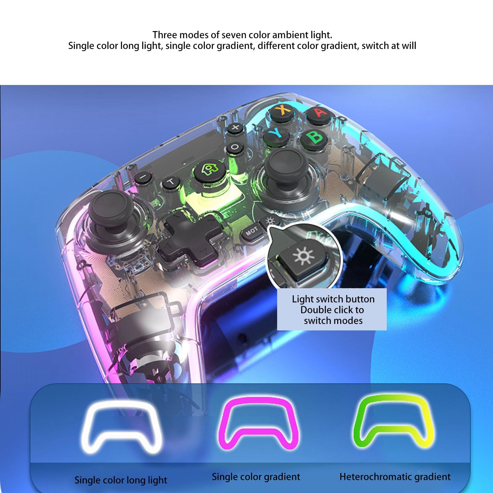 Yanmis Controller Gamepad Cordless, Tasto Retroilluminato RGB, Programmabile, 6 Assi, Vibrazione, Burst, Pulsanti Personalizzabili, Durata Batteria 10 Ore, con