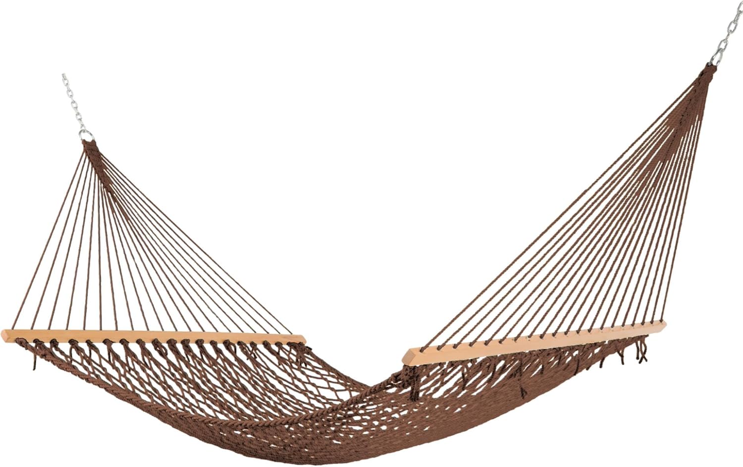Castaway Living 13 ft. Double Traditional Hand Woven Antique Brown Polyester Rope Hammock – 2-Person, 450 lb Capacity, Free Extension Chains & Tree Hooks, Designed in The USA