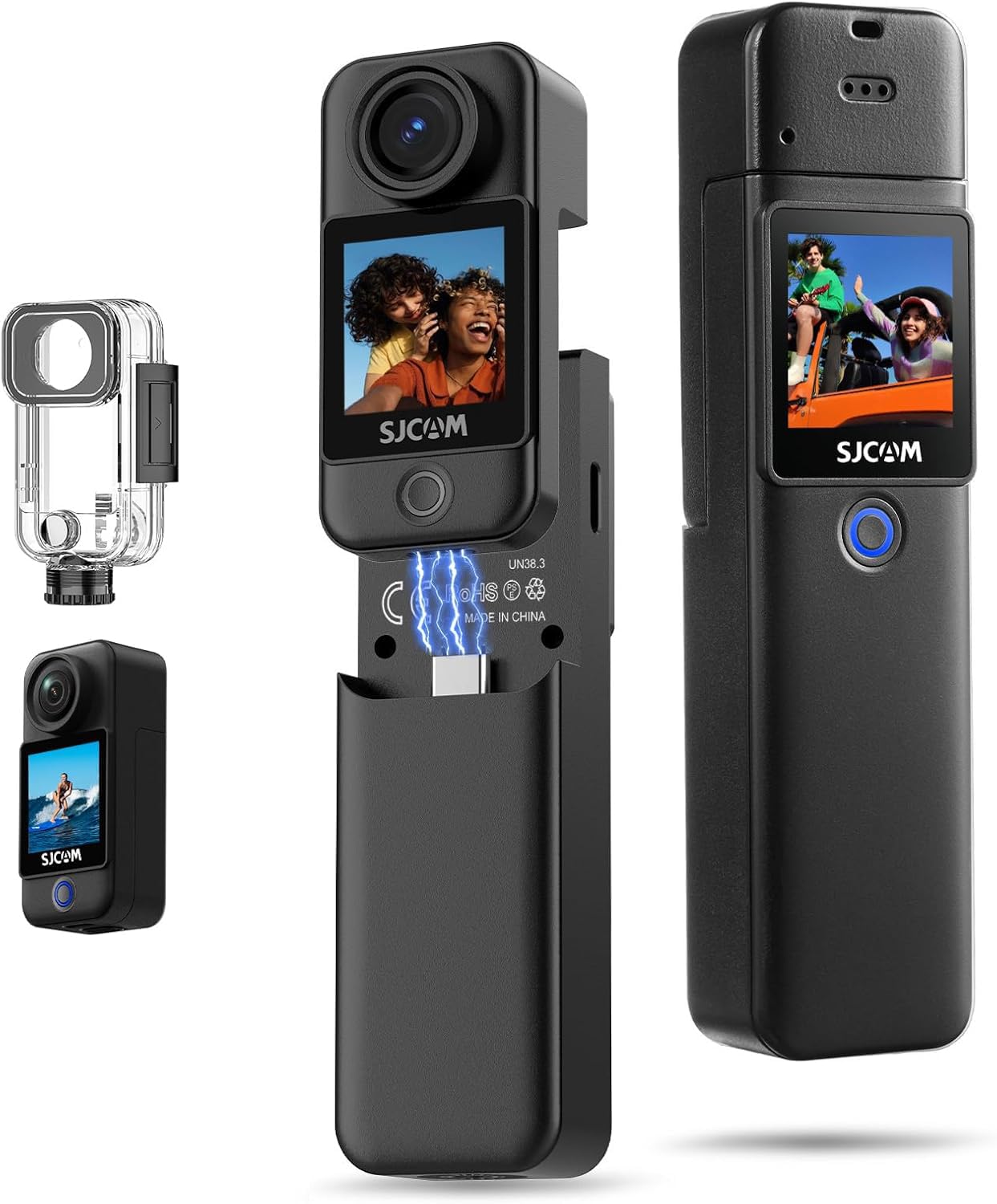 SJCAM C300 Pocket Vlog Kamera Action Cam 4K,7-Stunden Akkulaufzeit, 6-Achsen-Stabilisierung,Dual-Touchscreen-Körperkamera, 30 Meter wasserdicht, für Vlogging Camera YouTube-Live-Streaming