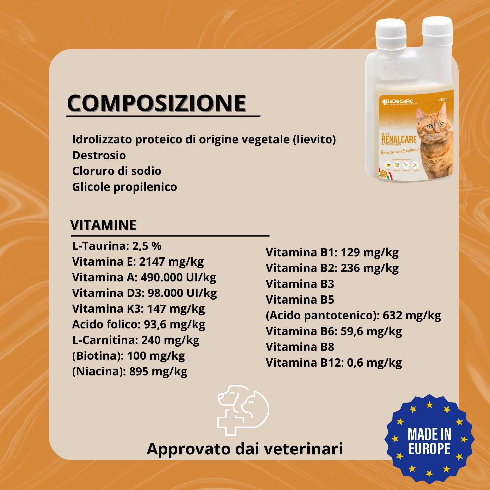 Renalcare - Integratore renale liquido 250 ml per gatti - Restituisce energia e appetito ai gatti con problemi renali - Previene l'anemia e sostiene la salute dei reni - Senza fosforo né sodio - Gusto
