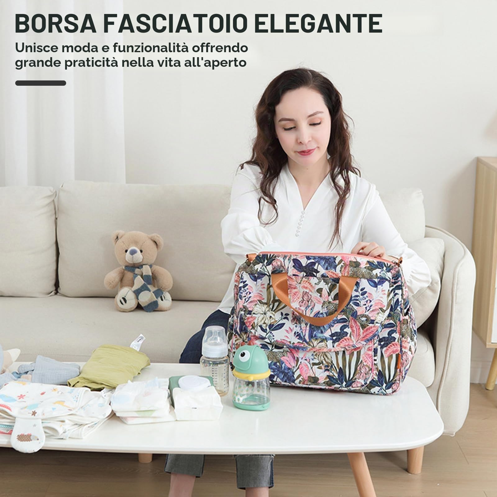 SONARIN Grande Capacità Elegante Borsa Fasciatoio per Neonato, Cambio e Pannolini da Viaggio Portatile Impermeabile Con Spalline & Fasciatoio