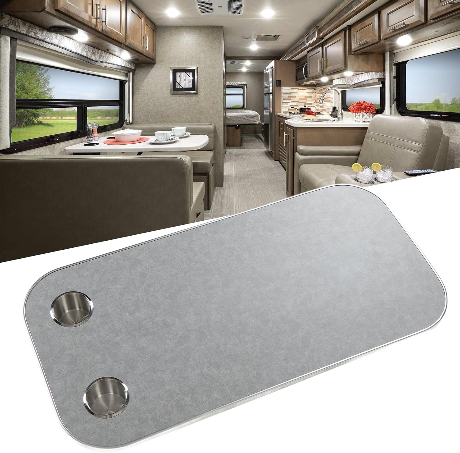 400x800mm 取り外し可能な長方形テーブル 無垢材 RV テーブルボード カップホルダー 2 個付き RV ヨット キャラバン