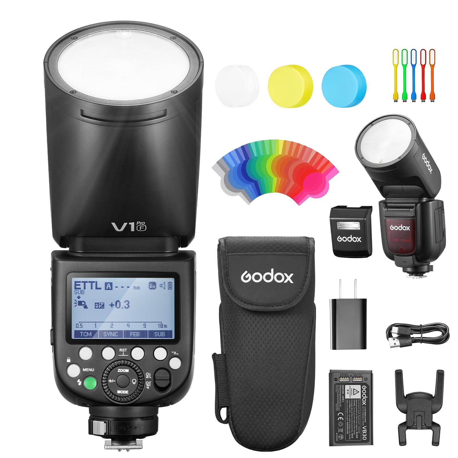 GODOXV1 Pro V1Pro F for Fuji Camera Flash 2.4G Wireless 1/8000s HSS TTL Round Head Speedlite with Diffuser Accessories, Detachable Sub Flash, Type-C Charge, 1.3s Recycle Time, 500 Full Power Flashes
