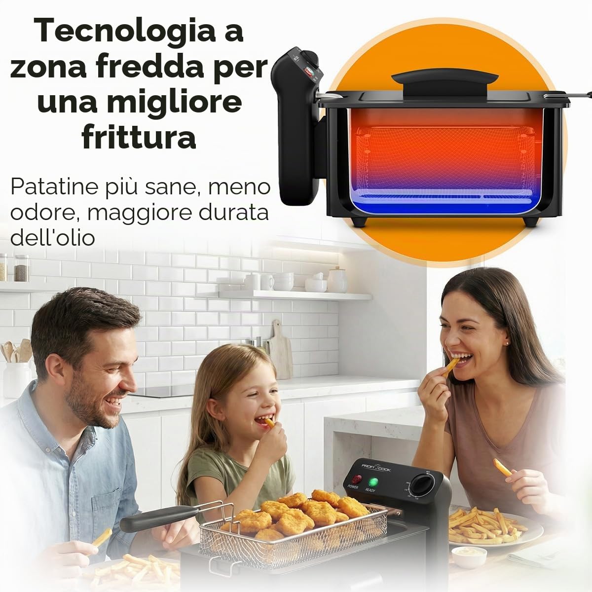 Friggitrice ProfiCook con grasso | 130-190 °C | Friggitrice con olio | 2000 W | 3 l | Coperchio antispruzzo | Friggitrice con zona fredda | Completamente smontabile | PC FR 1325 nero