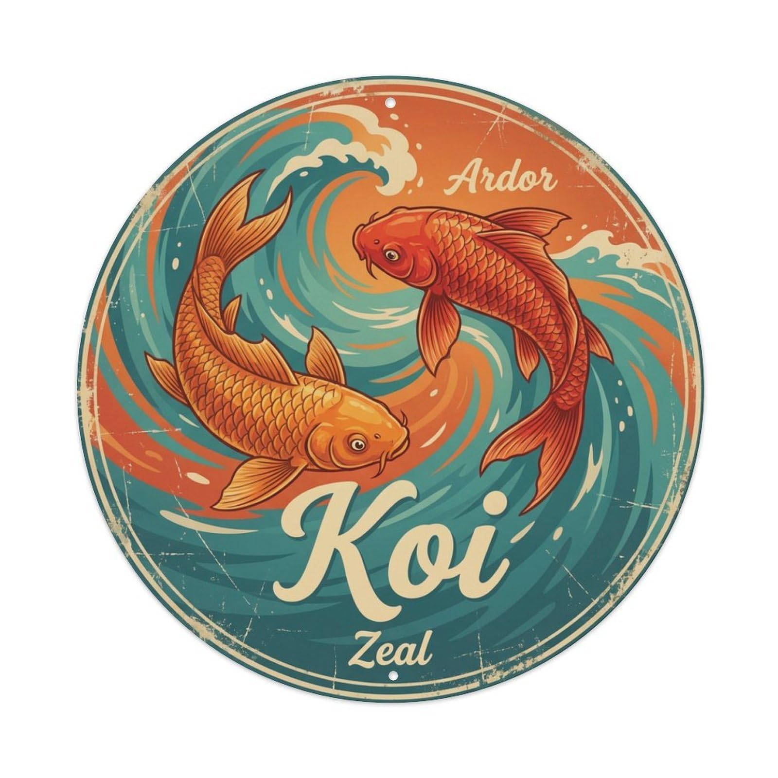 Metal Tin Sign Koi Fish Ardent Fervent Japanese Vintage