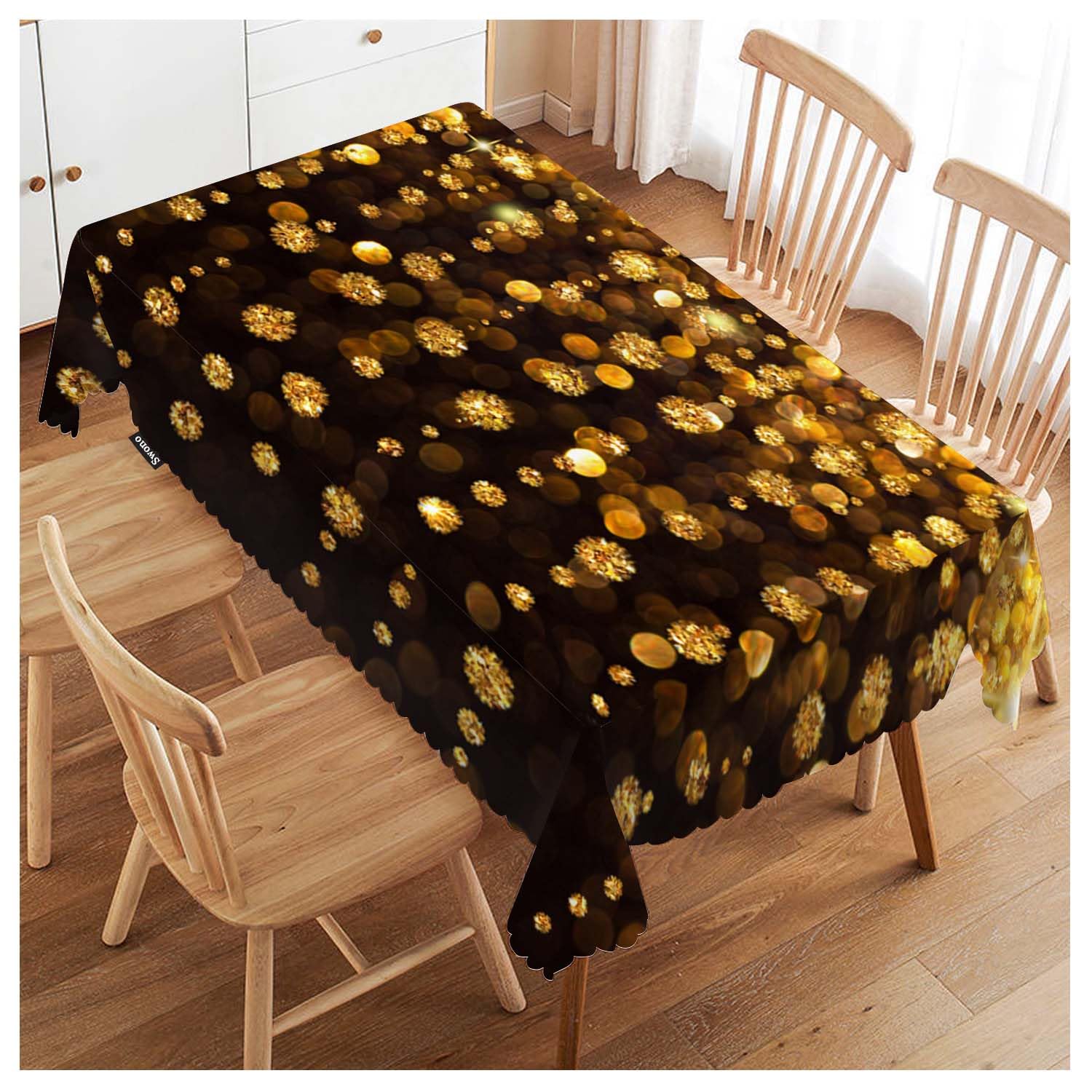 FJQWKLF Rectangle Tablecloth Merry Christmas Table Cover 52x70 Inch Sparkling Golden Light Christmas Heavy Duty Table Cloth for Rectangle Tables Decorative Tablecloth for Dining Party Camping BBQ