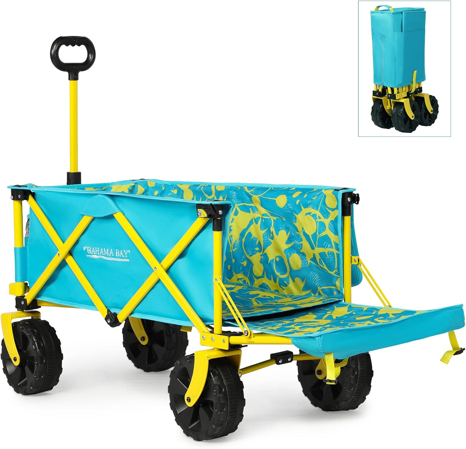 50 Inch Extra Long Beach Wagon with Big Wheels for Sand, Collapsible Utility Beach Cart Heavy Duty Folding Wagon,Ideal for Outdoor Sand Camping Garden Pet