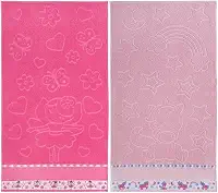 Kit 2 Toalhas Banho Infantil Criança Algodão Jacquard Menino Menina 1,20m X 0,70m (Menina)