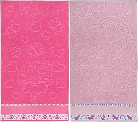 Kit 2 Toalhas Banho Infantil Criança Algodão Jacquard Menino Menina 1,20m X 0,70m (Menina)