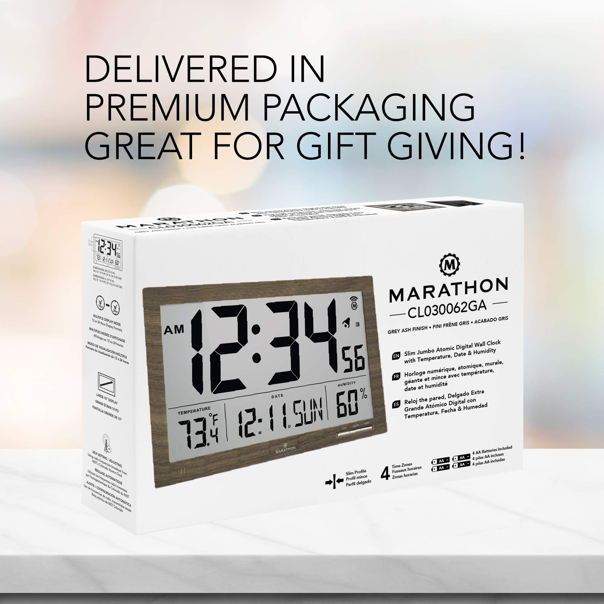 MARATHON Slim Jumbo Atomic Wall Clock with Indoor Temperature & Humidity Buy Online in New