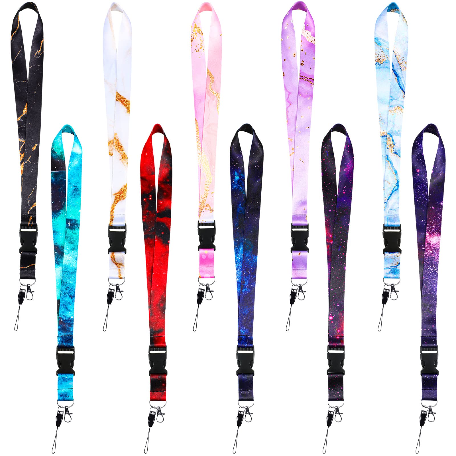 Jutom 10 Pcs Starry Sky Marble Lanyards for Keys Detachable ID Badge Holder Key Lanyard Neck Lanyard with Release Buckle Space Lanyard Galaxy Lanyard Strap Wrist Keychain Holders for Women Men