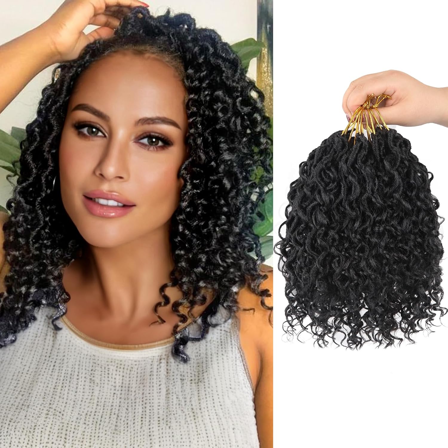 Goddess locs crochet hair, 9 packs soft boho faux locs with curly ends bohemian crochet dreads for black women(8Inch,#1B)