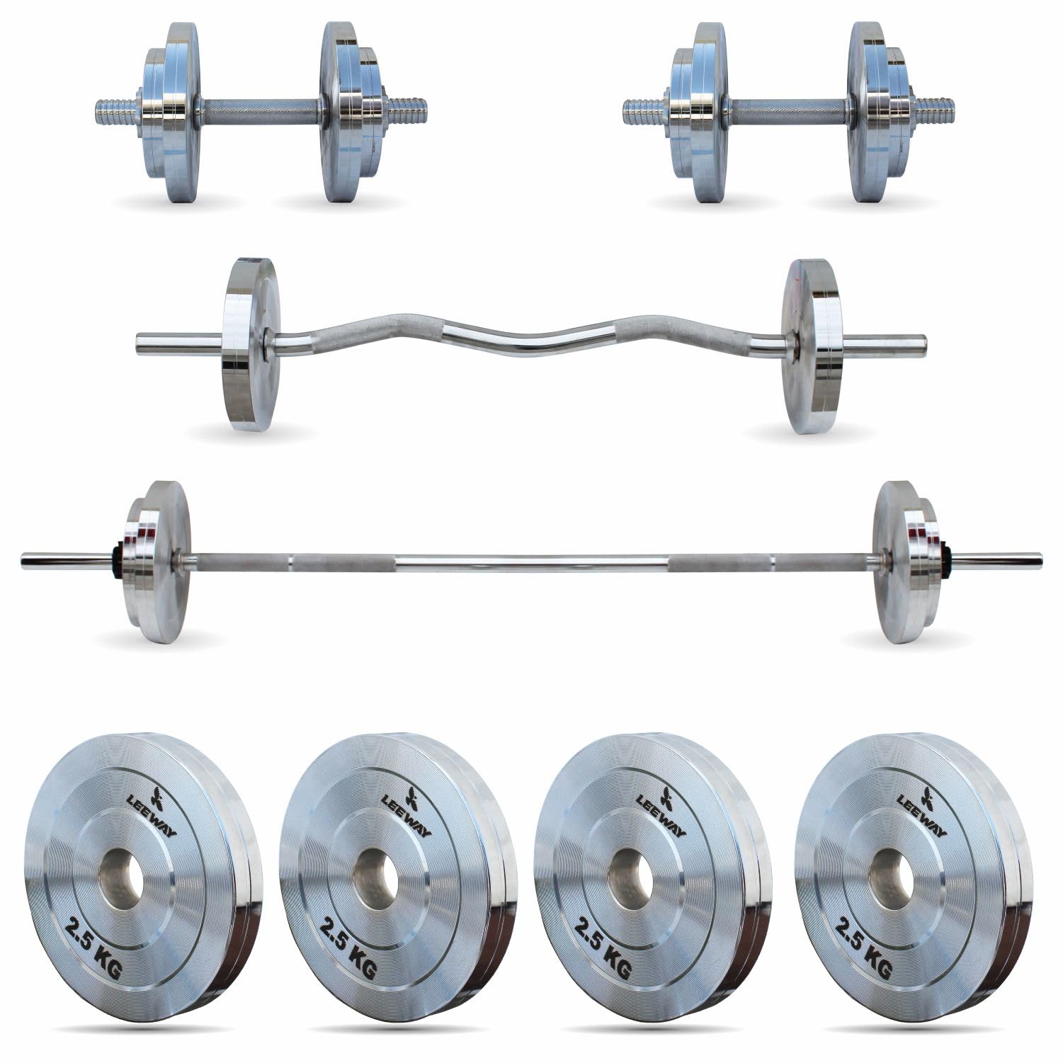 Leeway Metal Home Gym Set 10 Kg Combo with Steel Weight Plates