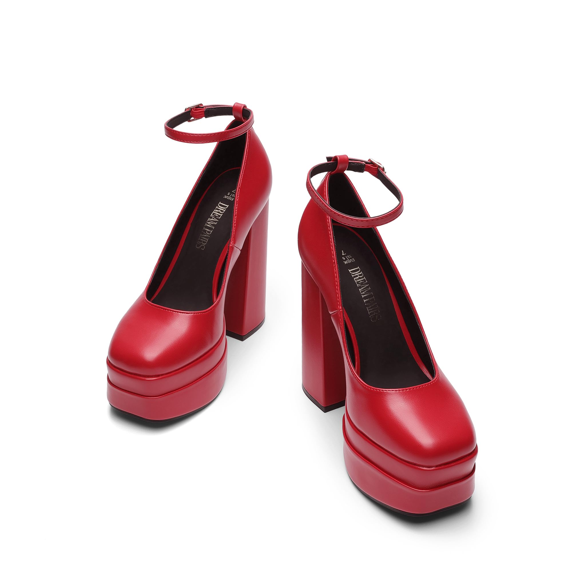 DREAM PAIRS Scarpe Y2K da donna con plateau, tacco alto, punta chiusa, tacco alto, punta quadrata, cinturino alla caviglia, alla moda