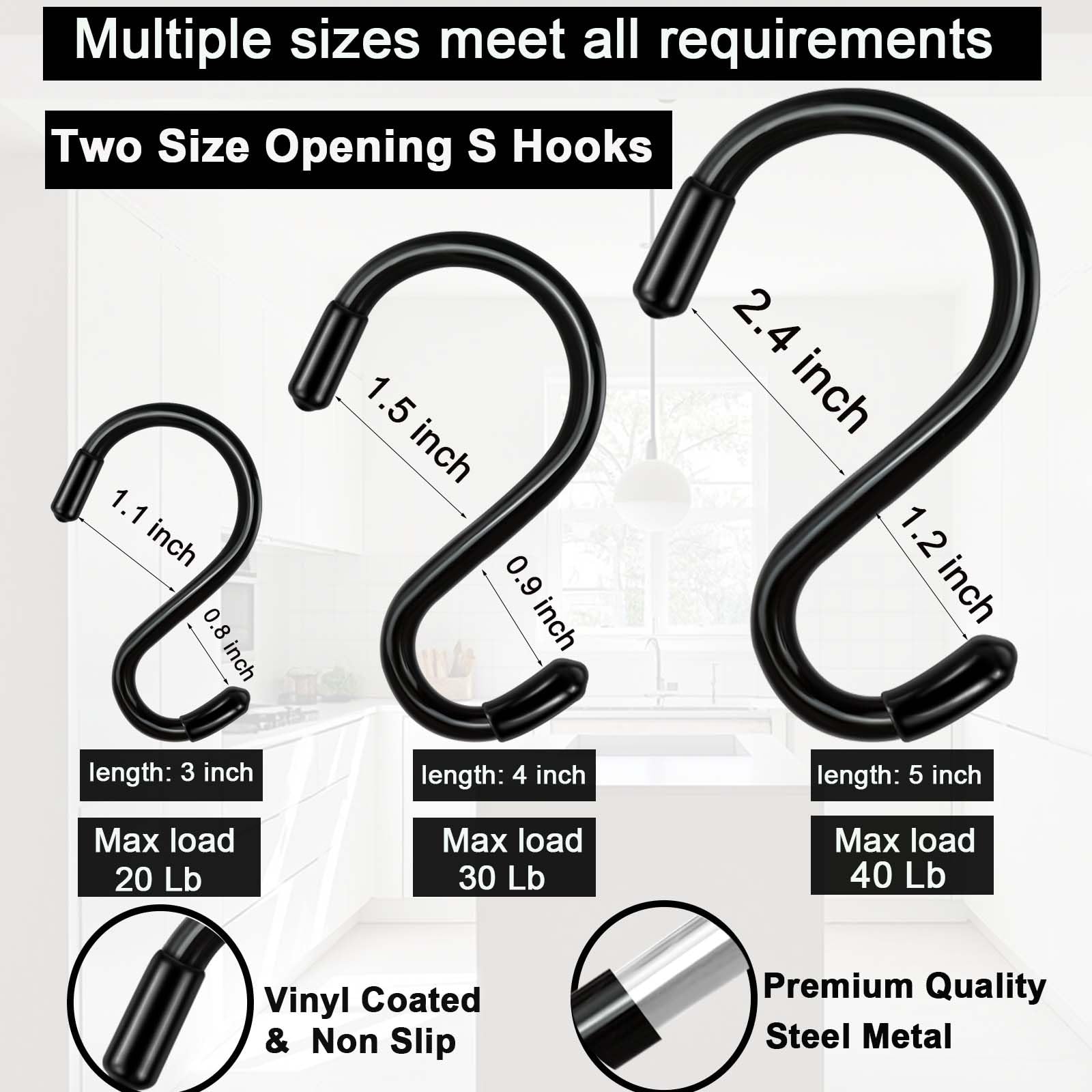 Dreecy 10 Pack 4 Inch S Hooks for Hanging Plants, Heavy Duty S Hooks Metal Black Rubber Coated Non Slip Closet S Hooks for Hanging Jeans Clothes Purse Jewelry Pot Pans Cups, 6.0TG-SG