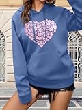 Women Hoodies Cute Heart Printed Drawstring Long Sleeve Hooded Sweatshirt Casual Travel Outfits with Pocket