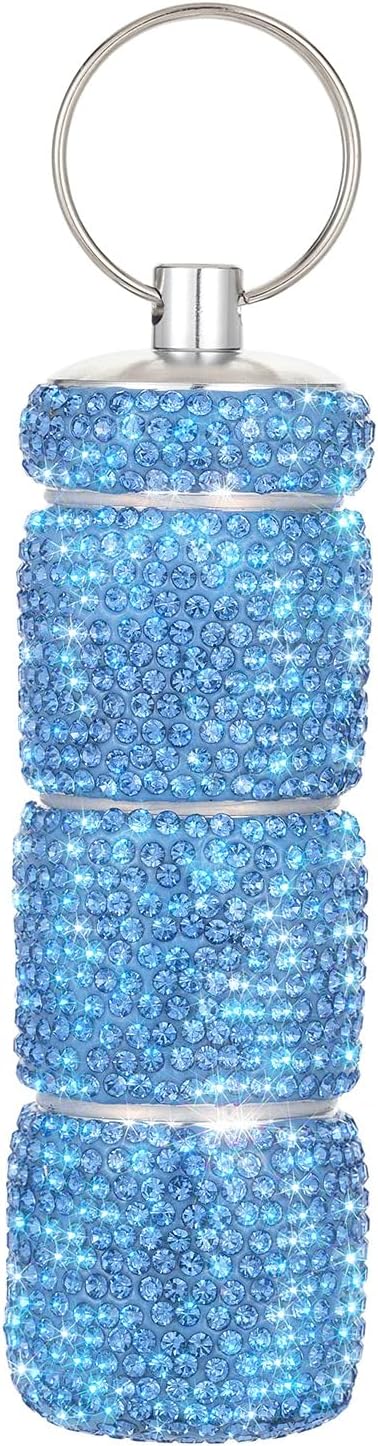 Keychain Pill Holder Box Travel Small Pill Case Bling Portable Purse Medicine Case Container Metal Pill Organizer Fob for Vitamin Medicine(Ab)