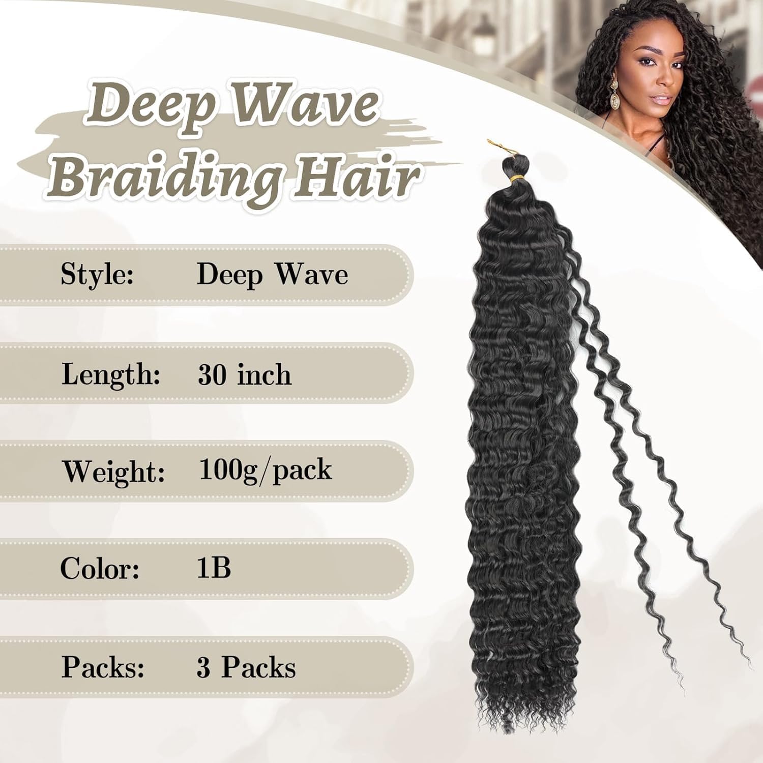 Ocean Wave Crochet Hair 30inch Deep Wave Curly Crochet Hair 3packs Deep Curly Braiding Hair Extensions Long Braids Deep wave Synthetic hair for Black Women - Image 2
