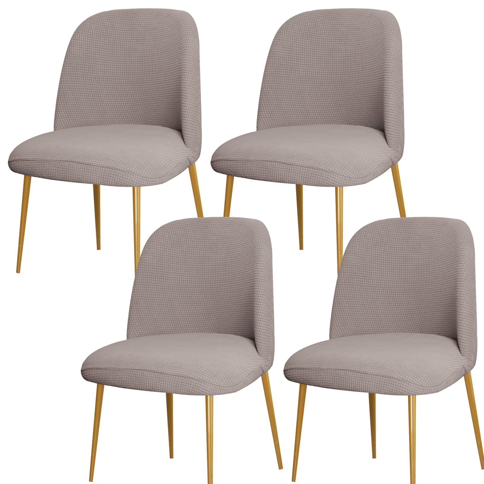 ZHUIYUAN Curved Back Dining Chair Covers, Set of 4, Khaki, Formal, 360° Protection, Wear-Resistant, Easy to Install, Non-Slip, Breathable, Skin-Friendly, Polyester