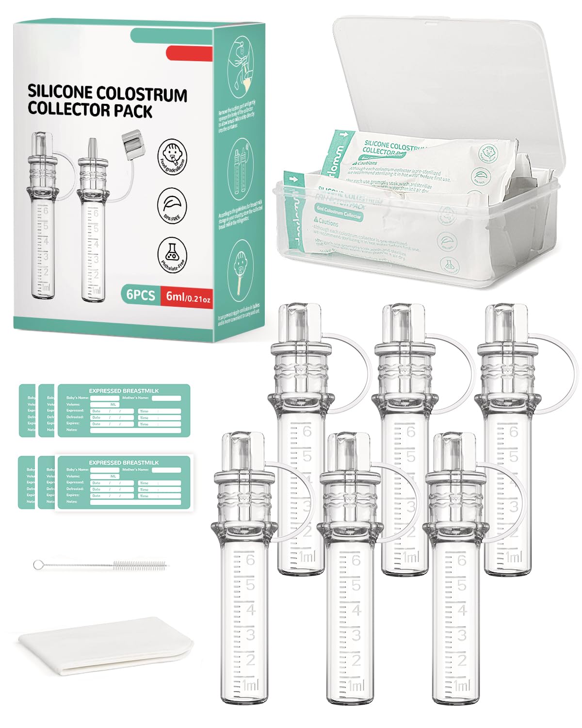 derimkcoa Colostrum Collector Kolostrum 6ml/6pcs-Sammler Wiederverwendbarer Muttermilch-Sammler, tragbarer Kolostrum-Behälter zum Füttern des Babys, Mehrzweck-Sammler BPA-frei